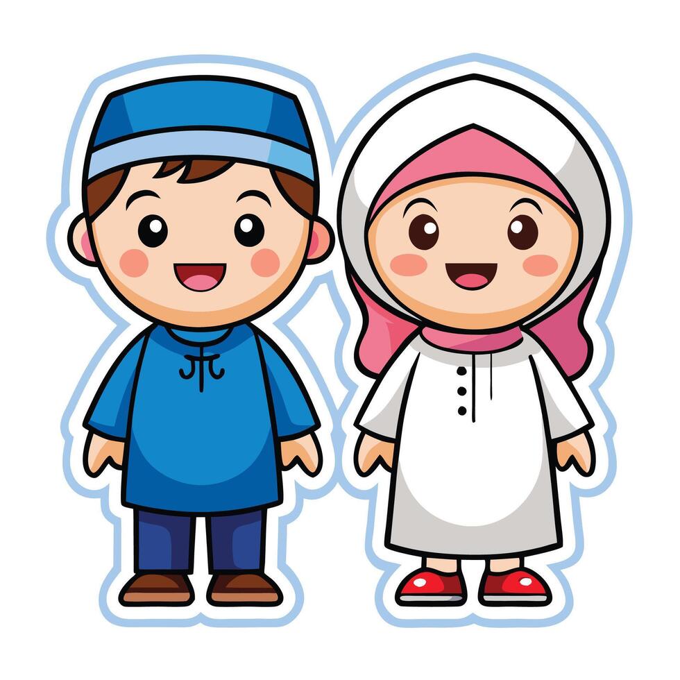 muslim couple illustration white background vector