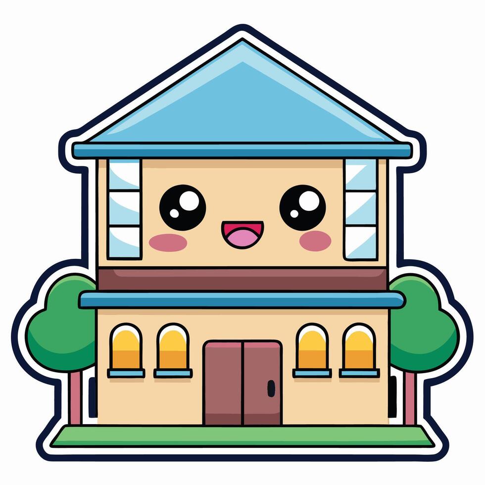a cartoon house with a smiling face white background vector