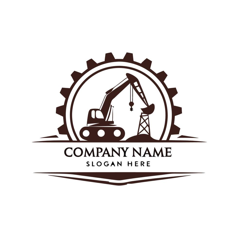 a logo for a construction company with an excavator vector