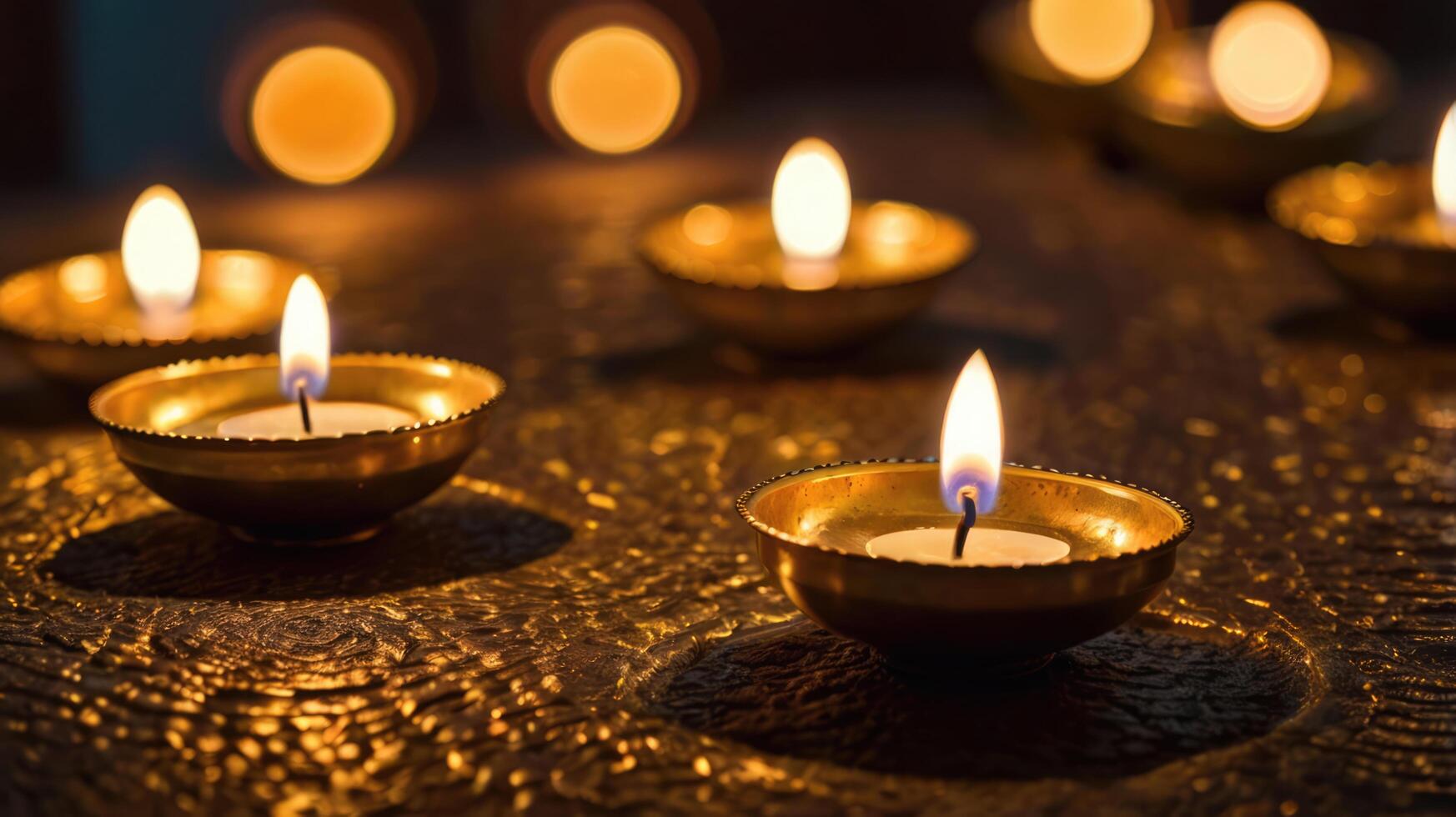 Golden Tea Light Candles Glowing in a Serene Festive Setting photo