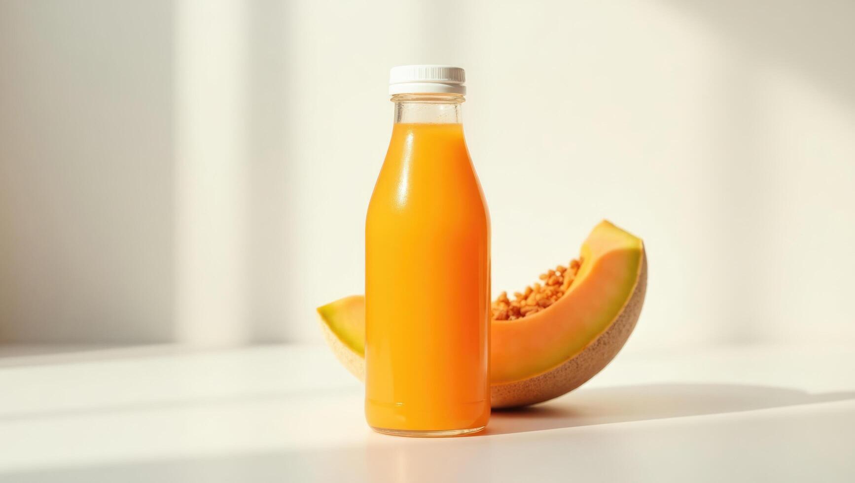 Fresh Melon Juice in Clear Bottle for a Sweet and Refreshing Tropical Drink. photo