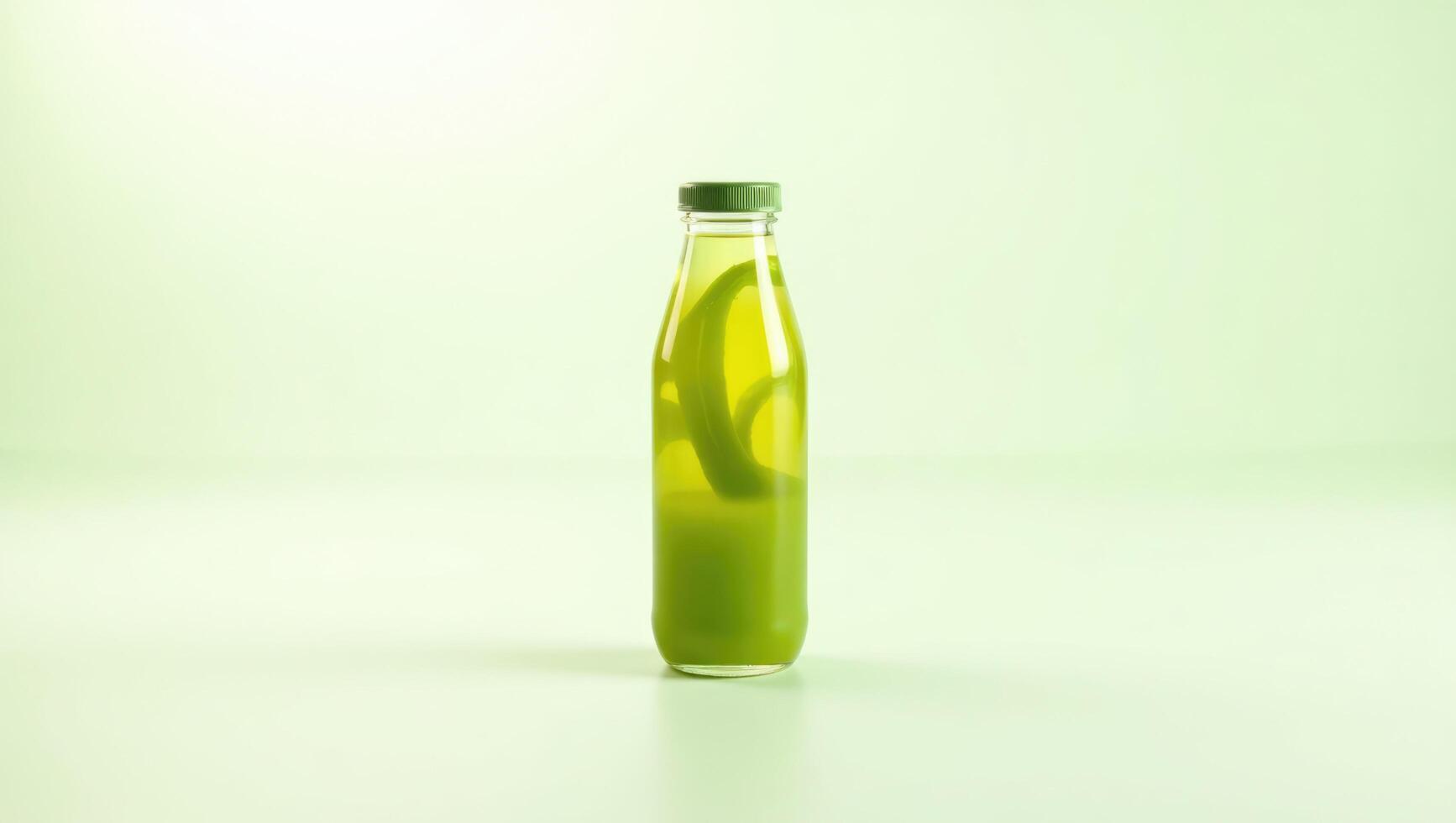 Pure Aloe Vera Juice in Transparent Glass Bottle Isolated on Clean White Surface. photo