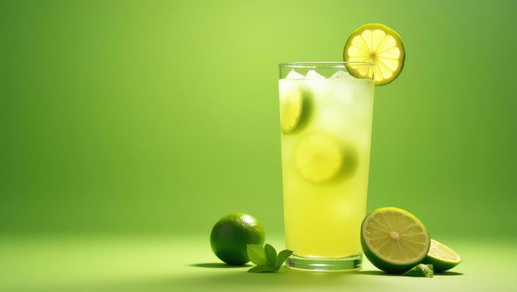 Refreshing Limeade with Green Backdrop and Bright Citrus Flavor photo