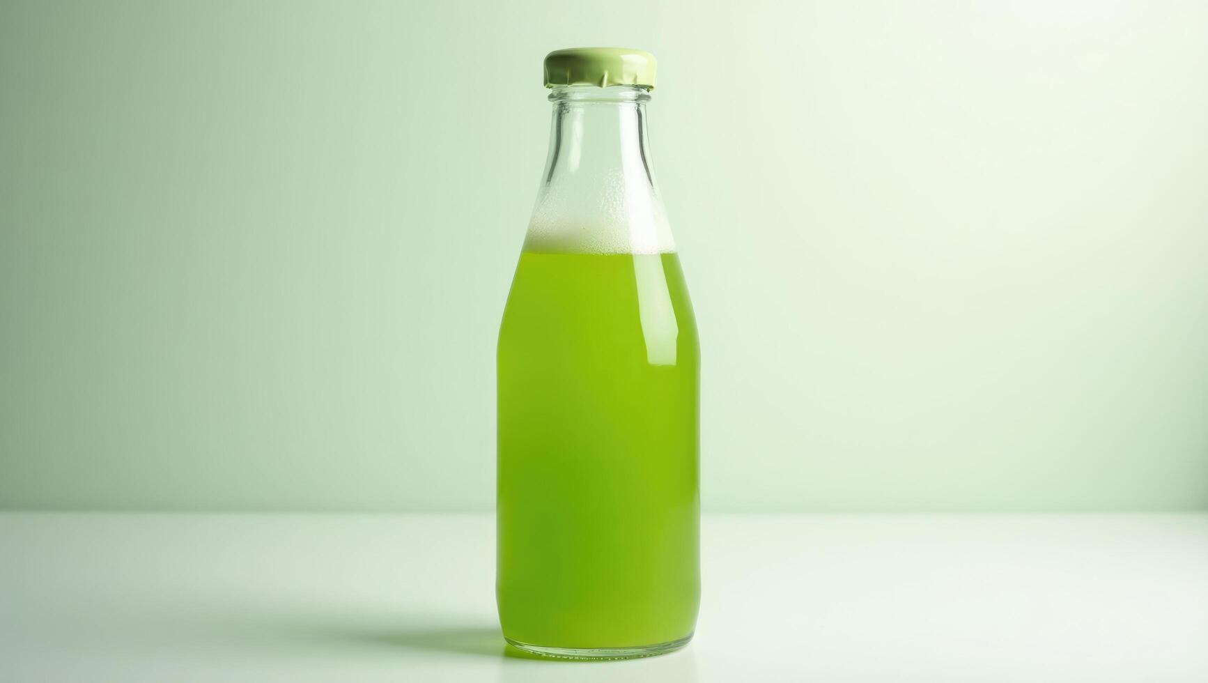 Fresh Green Juice in Glass Bottle Packed with Nutritional Goodness. photo