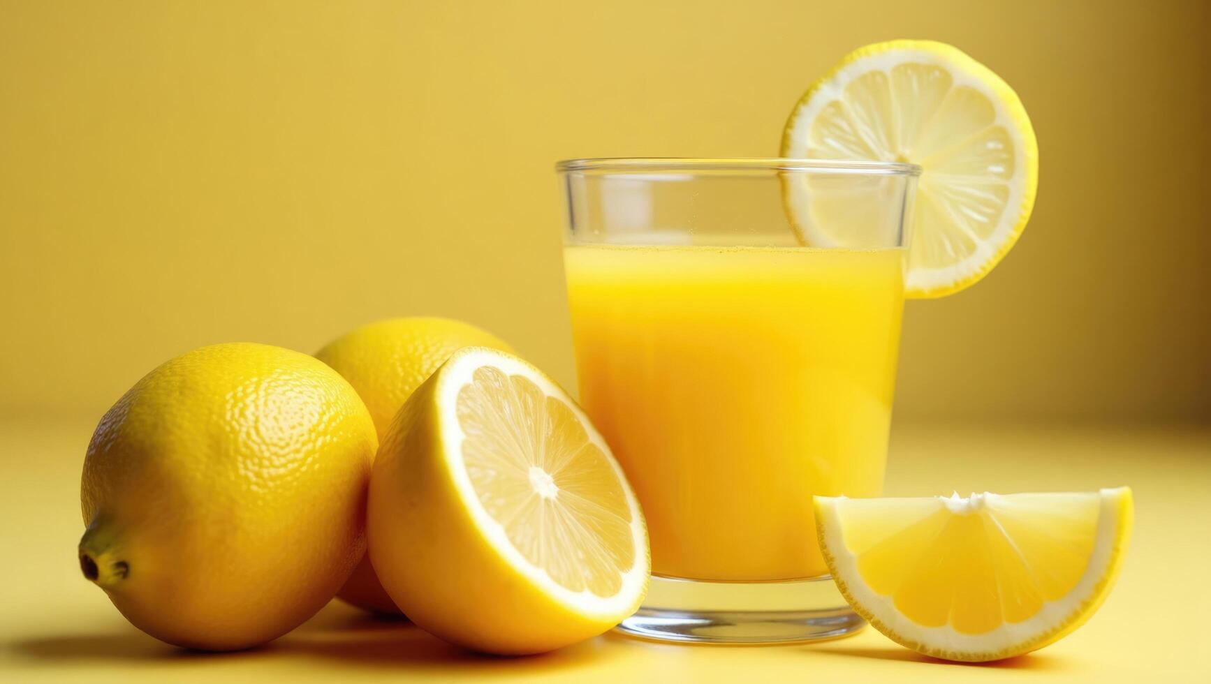 Fresh Lemon Juice in Vibrant Yellow Glass for Refreshing Taste photo