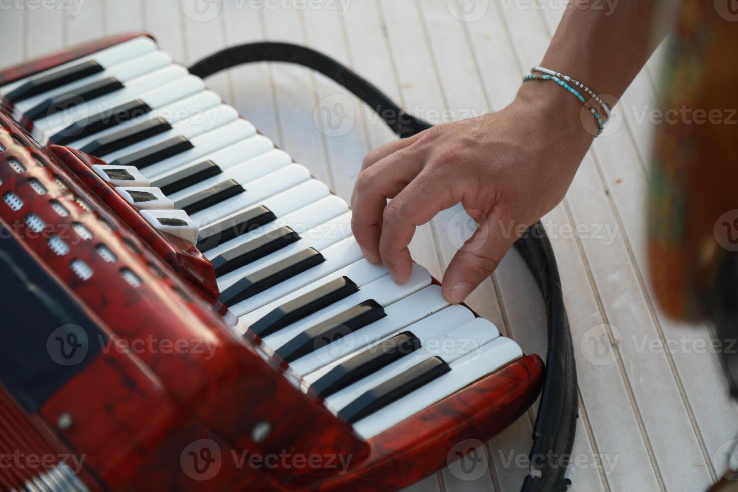 Musician's Fingers Dancing Over Accordion Keys photo