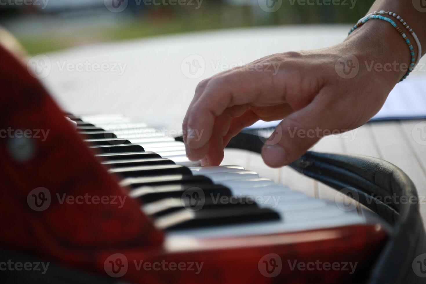 Musician's Fingers Dancing Over Accordion Keys photo
