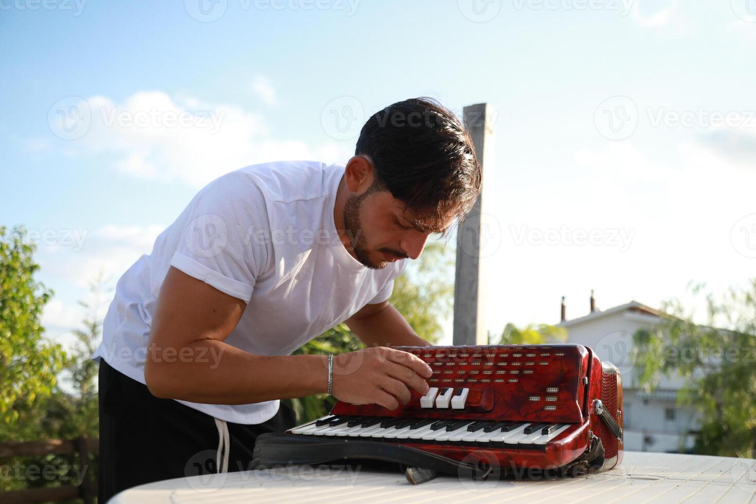 Professional Player Fixing And Tuning The Accordion photo