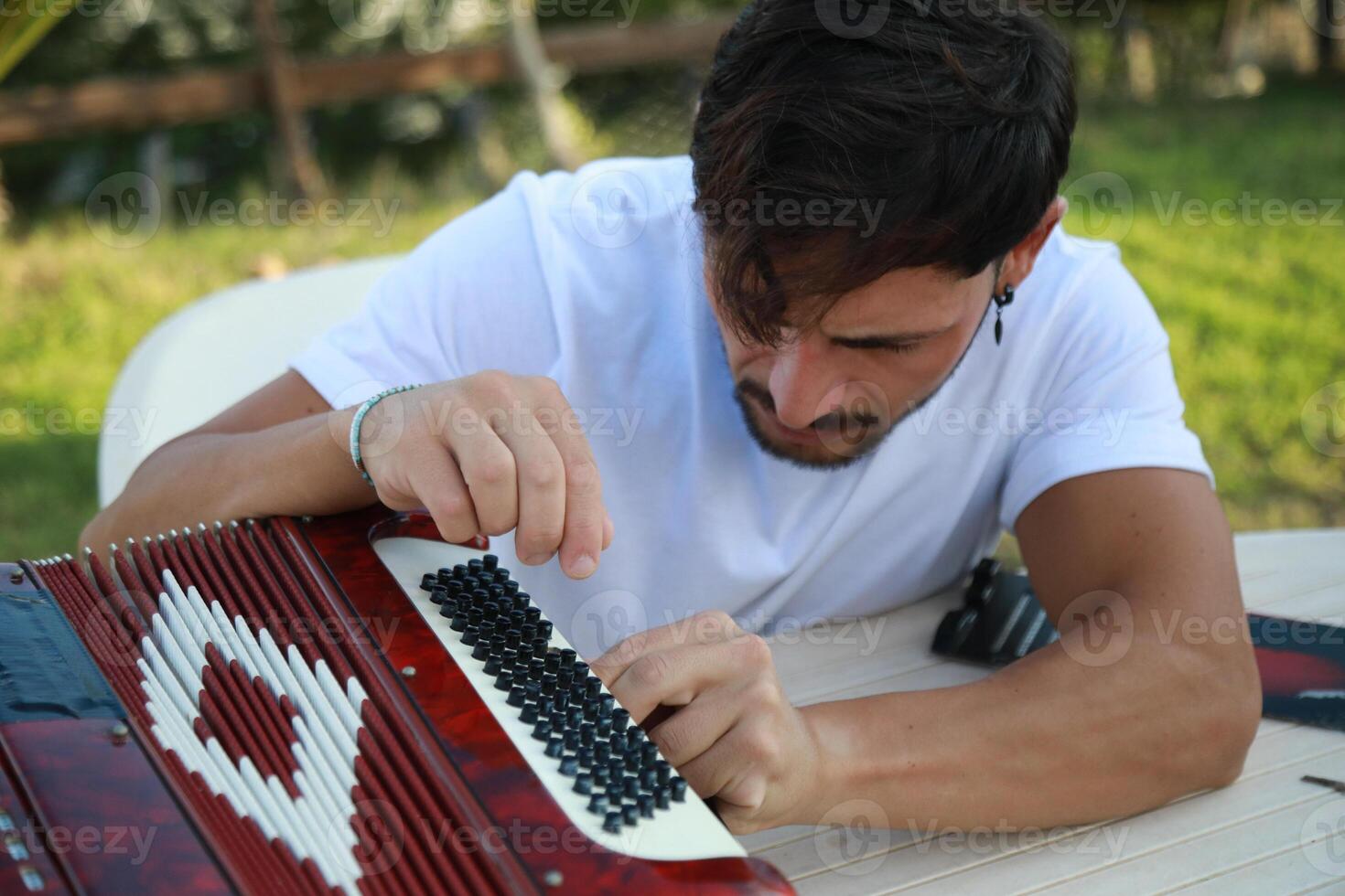 Professional Player Fixing And Tuning The Accordion photo