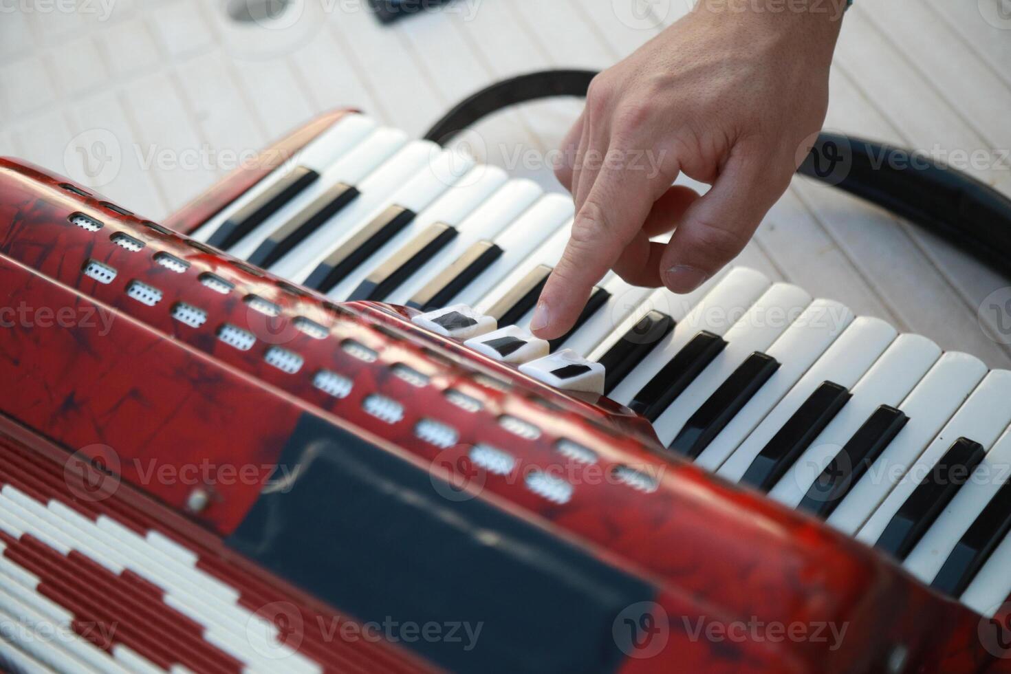 Musician's Fingers Dancing Over Accordion Keys photo