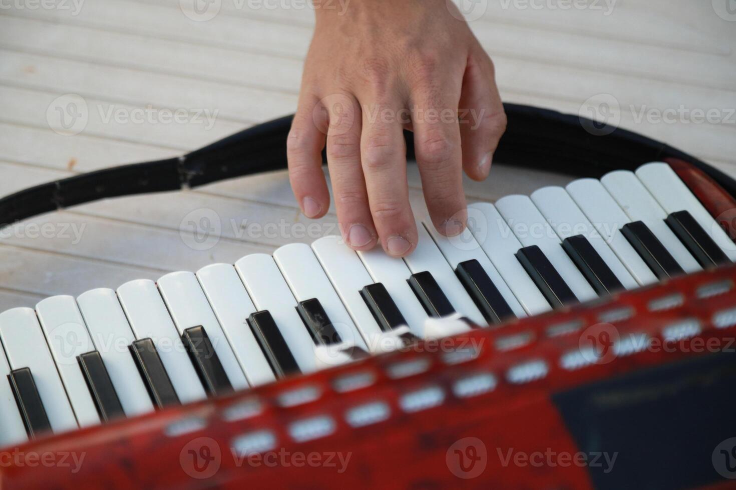 Musician's Fingers Dancing Over Accordion Keys photo