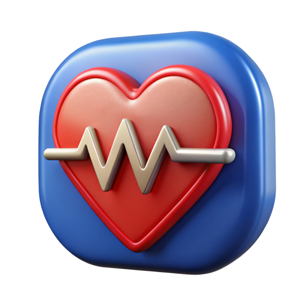 3D Render of a Heart with Heartbeat Icon png