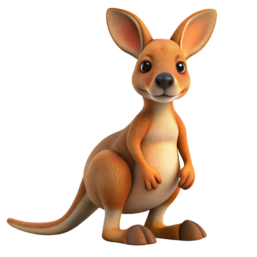 Adorable 3D Rendered Kangaroo, Cartoon Style png