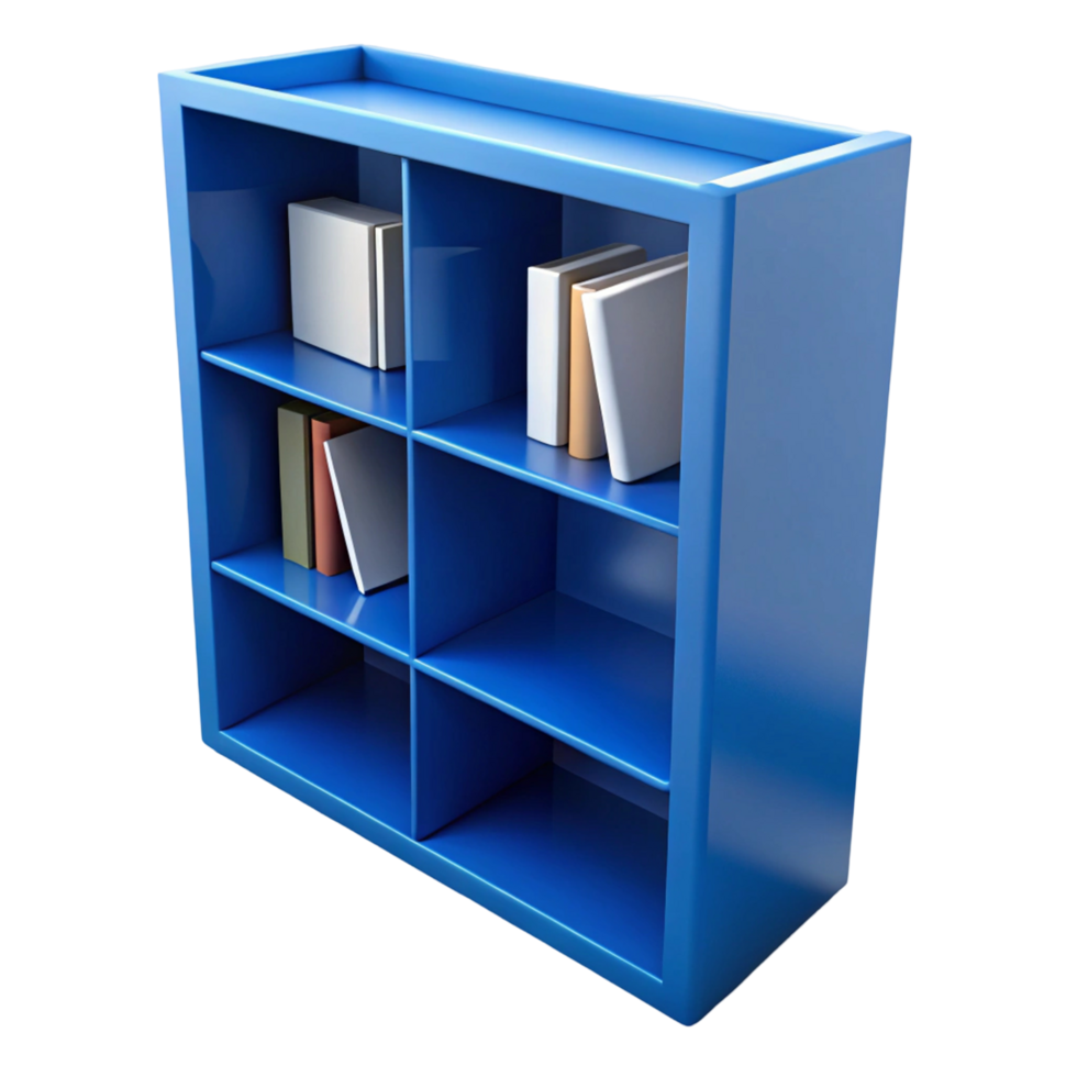 Modern Blue Cube Bookcase with Books - 3D Render png