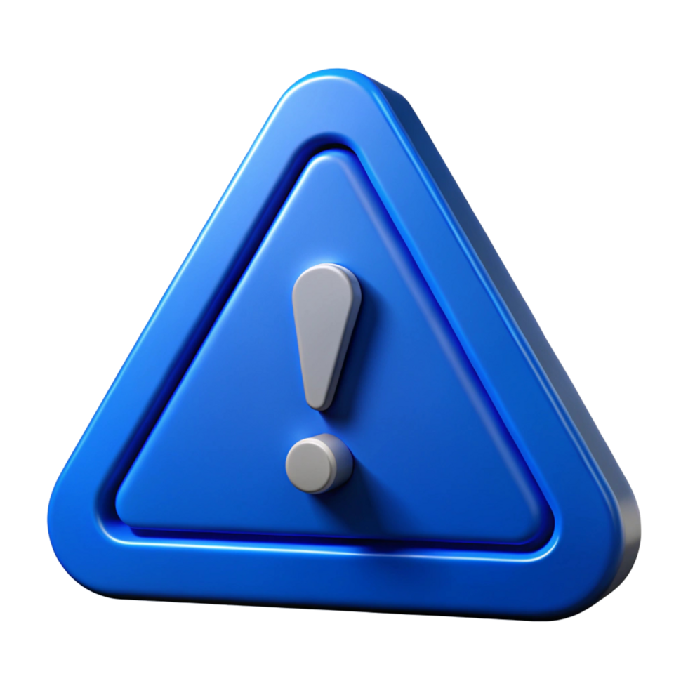 3D Render of a Blue Triangular Warning Sign png