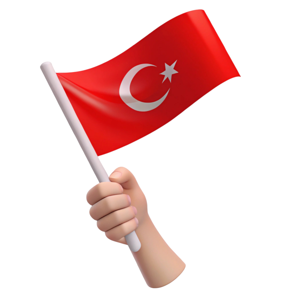 Hand Holding Turkish Flag 3D Render png