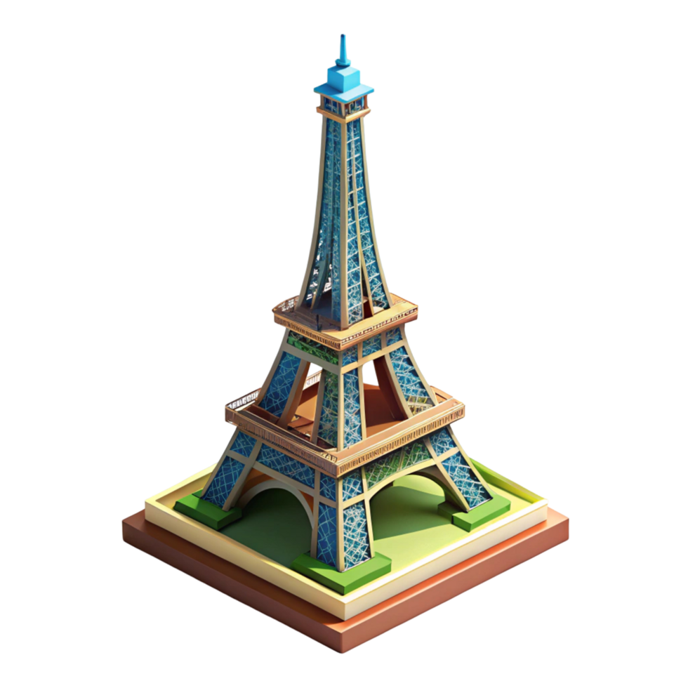 Isometric Low-Poly Eiffel Tower 3D Model Render png