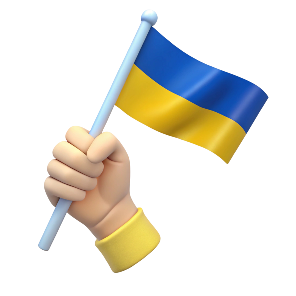 3D Render of Hand Holding Ukrainian Flag png