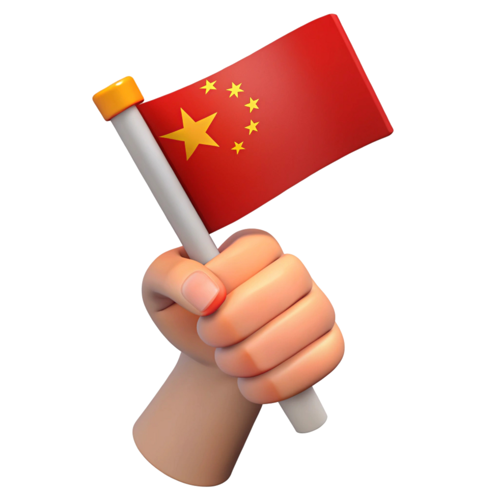 3D Render of a Hand Holding the Chinese Flag png