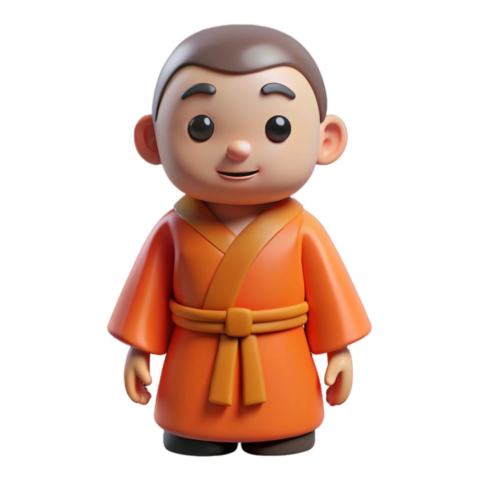 Charming 3D Illustration of a Young Buddhist Monk png