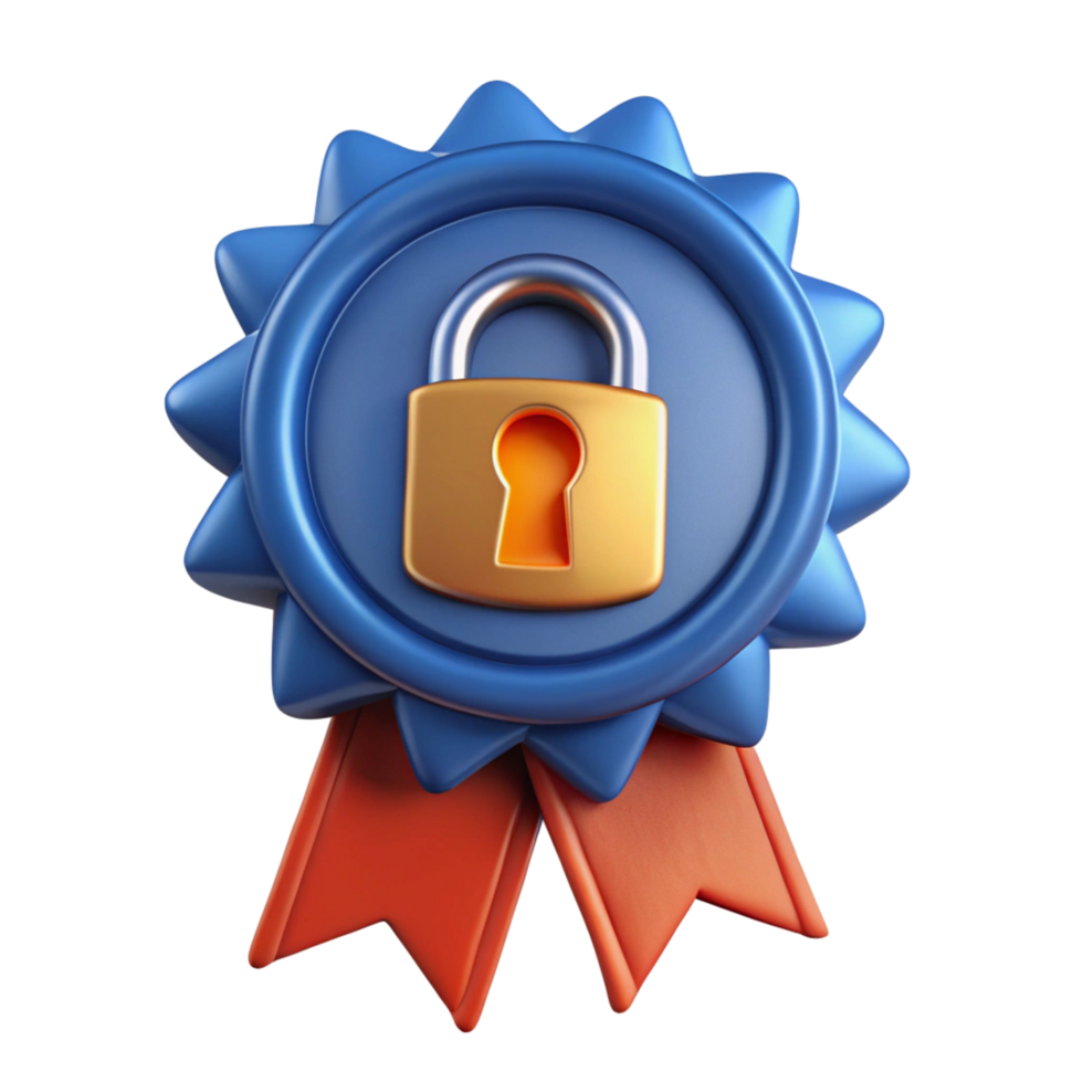 3D Render of a Blue Security Seal with a Gold png