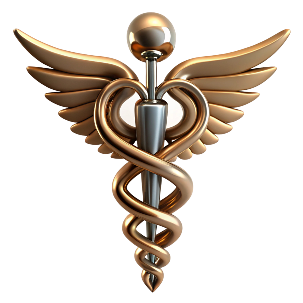 3D Render of Bronze Caduceus Medical Symbol png