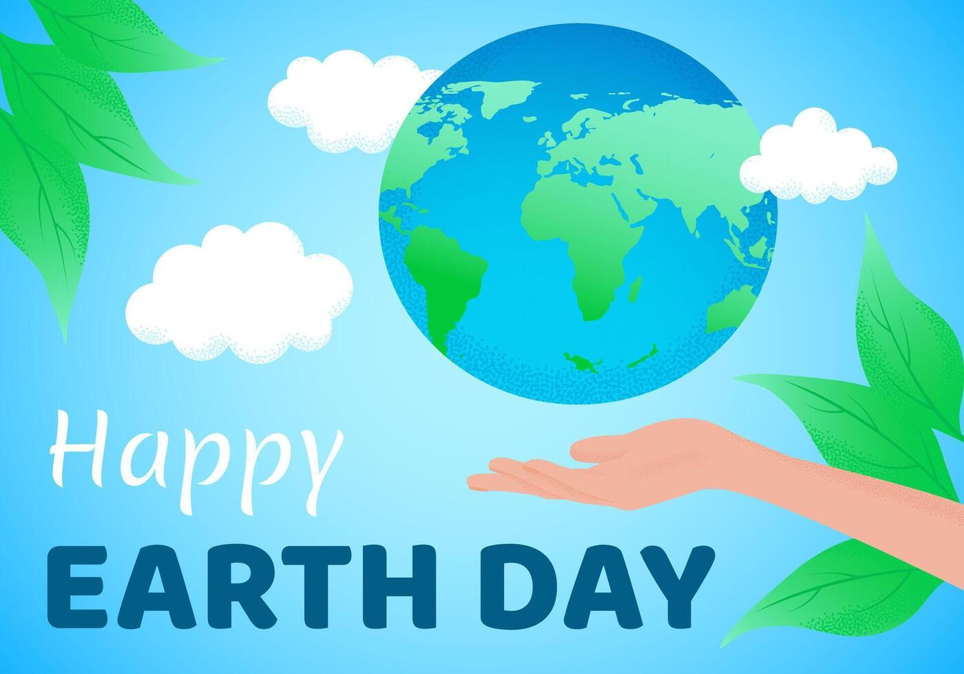 Earth Day card with grainy texture, hand holding planet vector