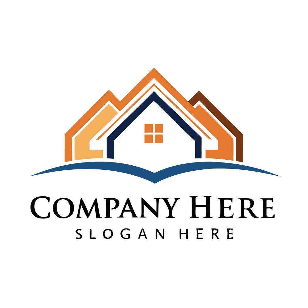 a house logo with a blue and orange color scheme vector