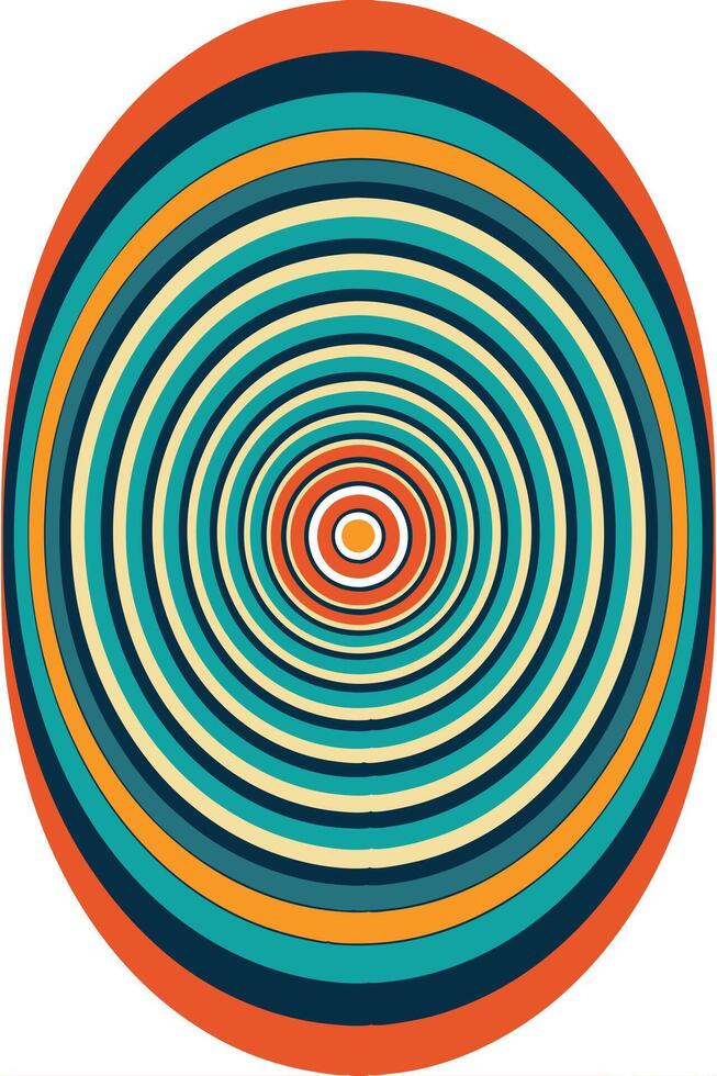 Oval Concentric Circles Retro Teal Orange Abstract Design Pattern vector