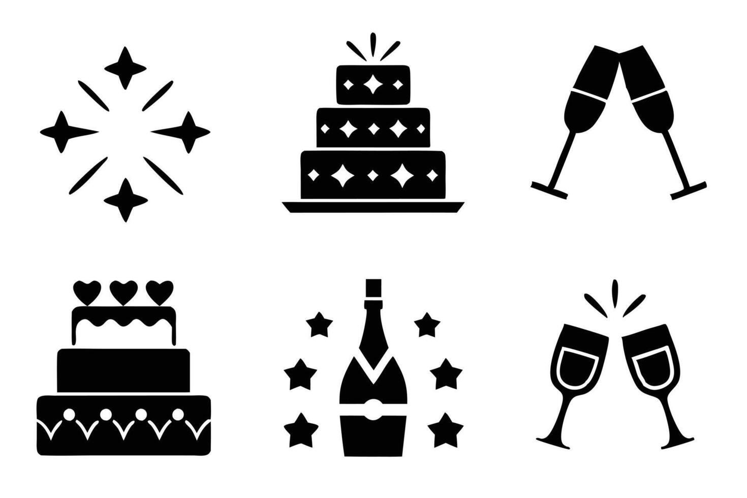 Celebration Icons Cakes, Fireworks, Champagne, Party Toasts vector