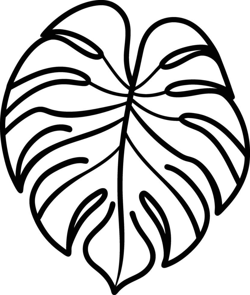Tropical Monstera Leaf Outline, Botanical Line Art Print vector