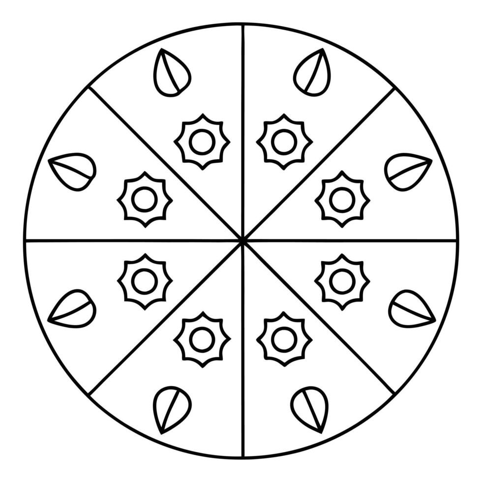 Circular Pizza Slice Pattern Design, Geometry, Shapes, Mandala, Coloring vector