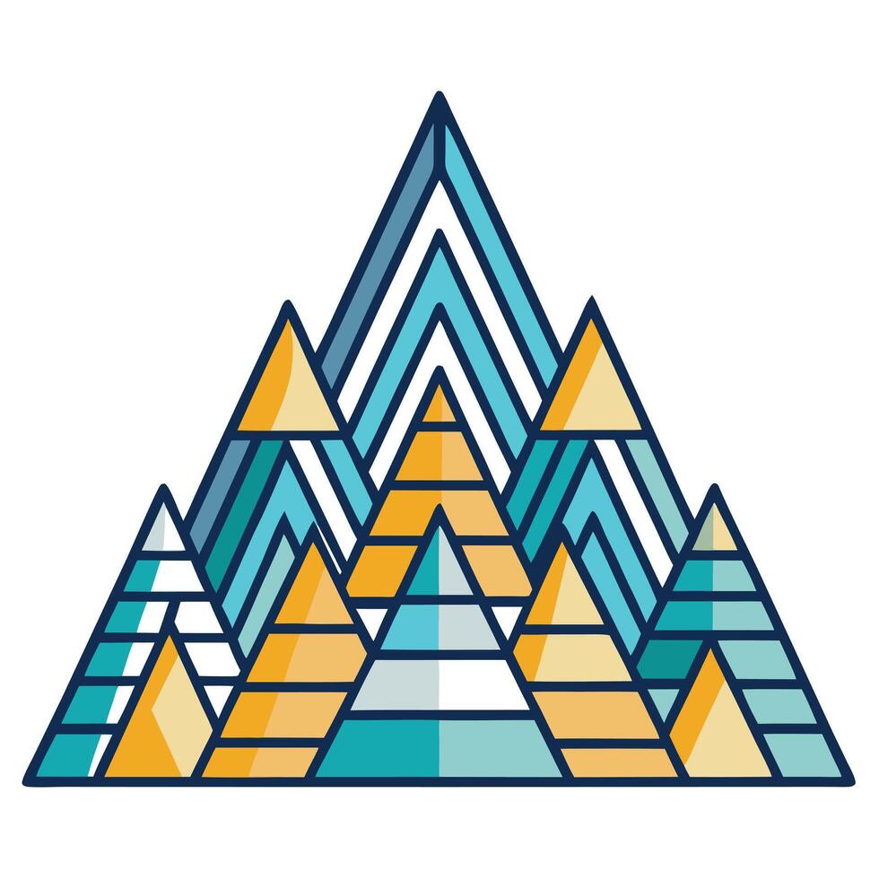 Abstract Geometric Mountain Range Teal, Gold, Pyramid Design vector