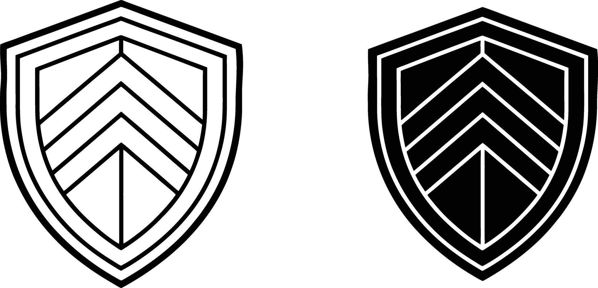 Chevron Shield Icons Black, White, Security, Protection, Defense, Emblem, Graphic, Symbol, Design, V vector
