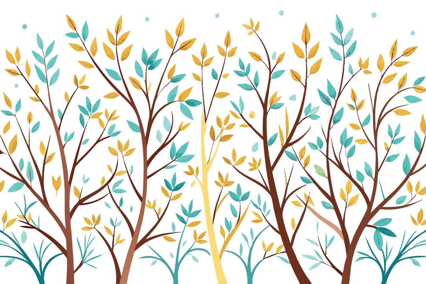Stylized Trees with Teal and Gold Autumn Leaves Design vector