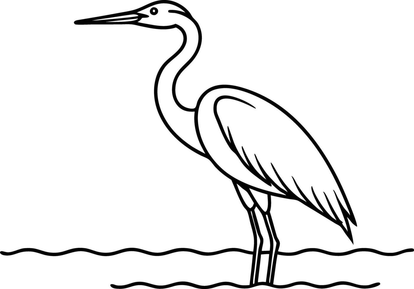 Elegant White Heron Bird Line Art Wetland Waterfowl Illustration vector