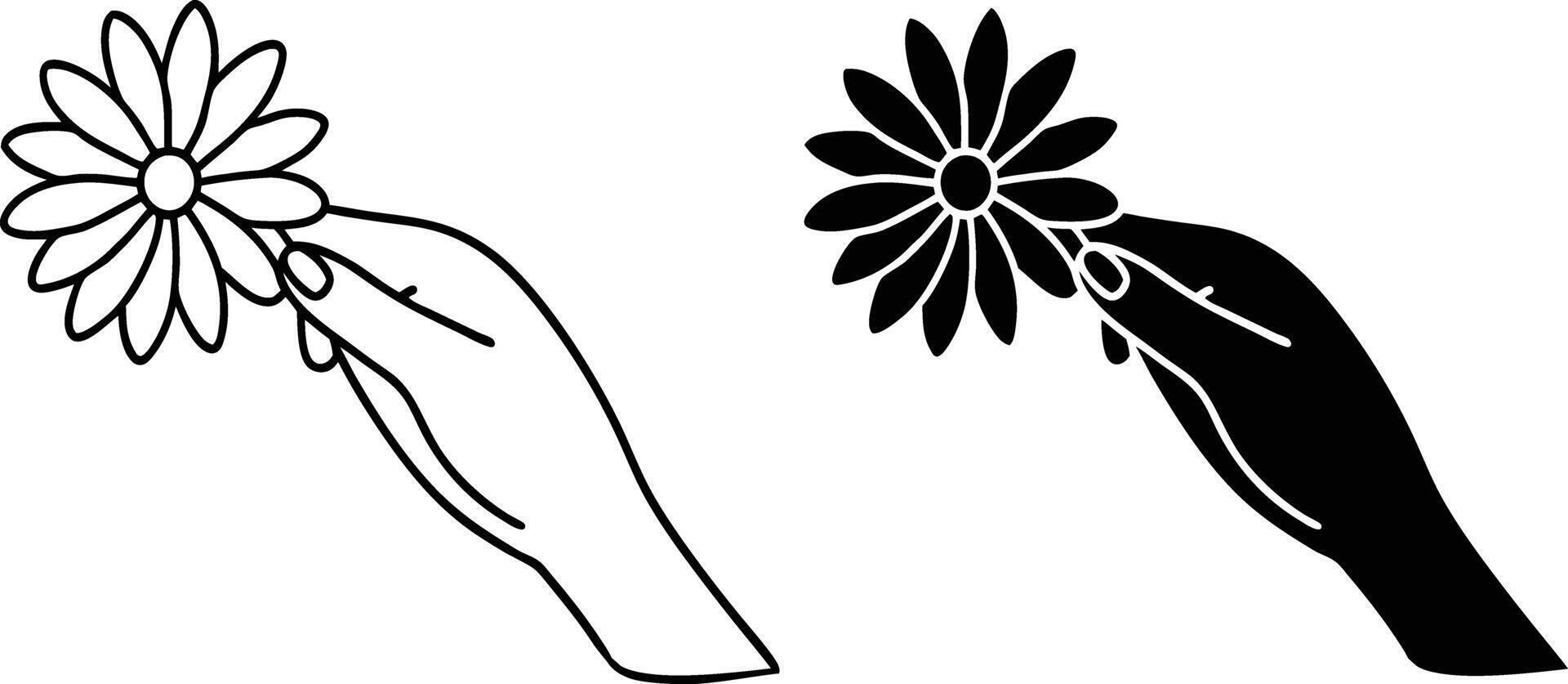 Hand Holding Flower Line Art, Black, White, Simple Design vector