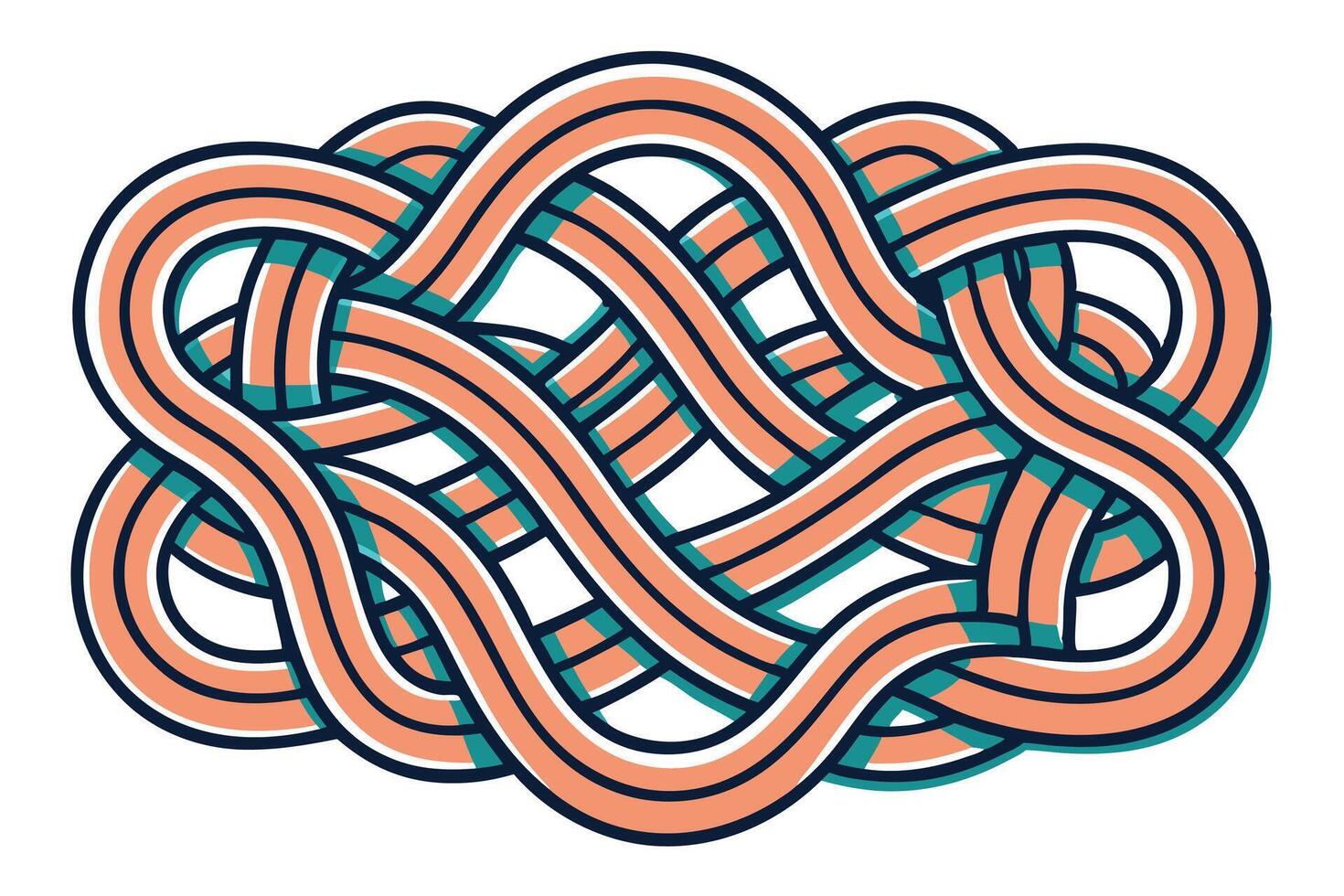 Abstract Intertwined Coral Teal Lines Wave Knot Design Pattern vector