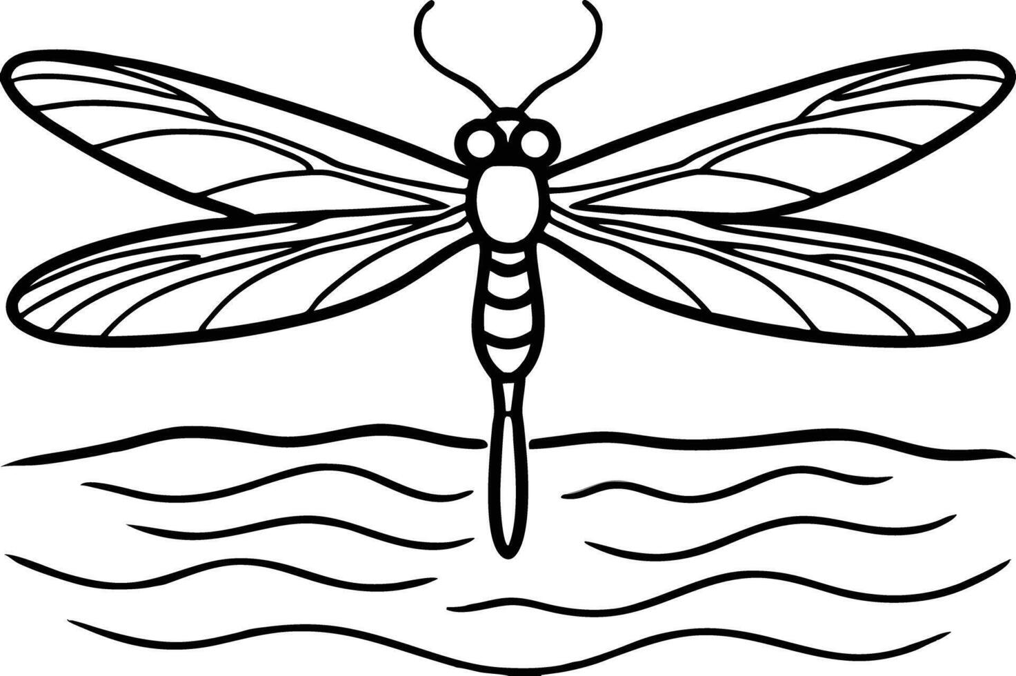 Dragonfly Line Art Water, Wings, Insect, Nature, Design vector
