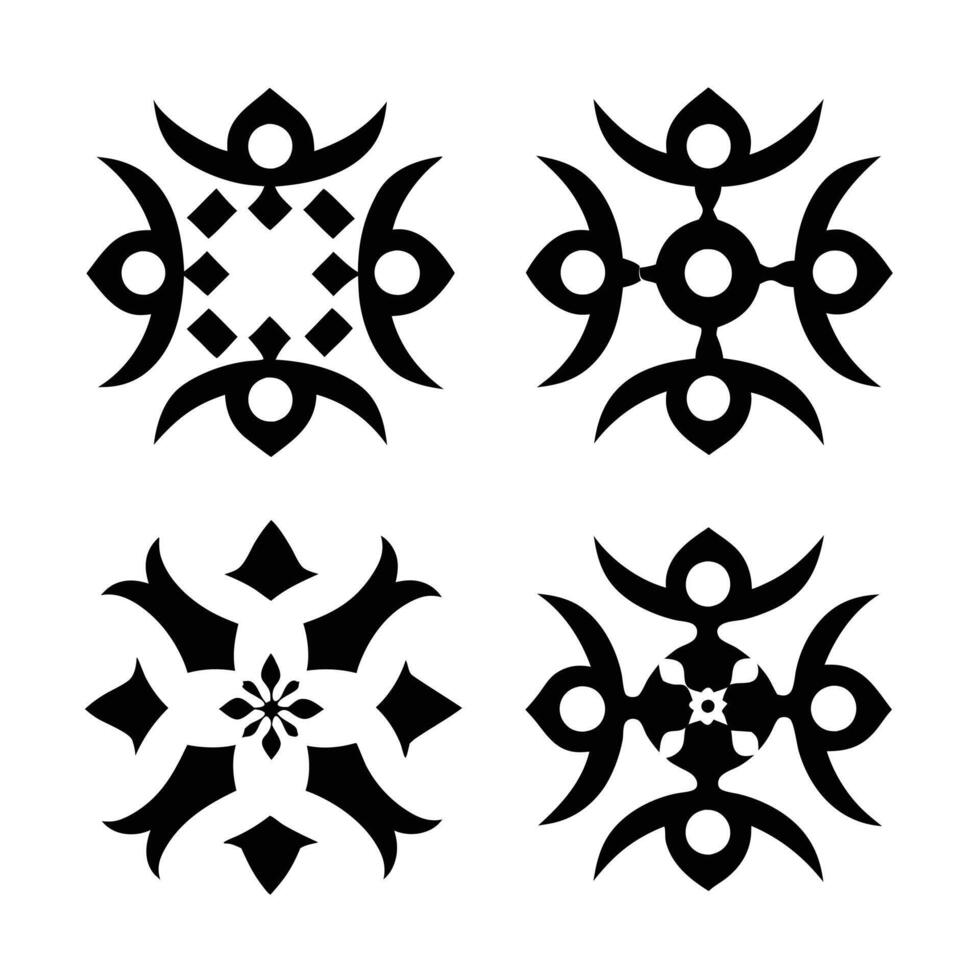 Tribal Geometric Designs Four Black Abstract Symmetrical Patterns vector