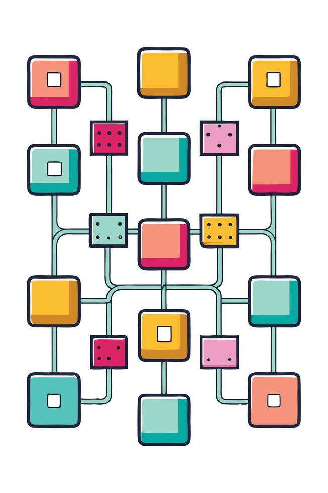Colorful Interconnected Square Network System Design Flowchart vector