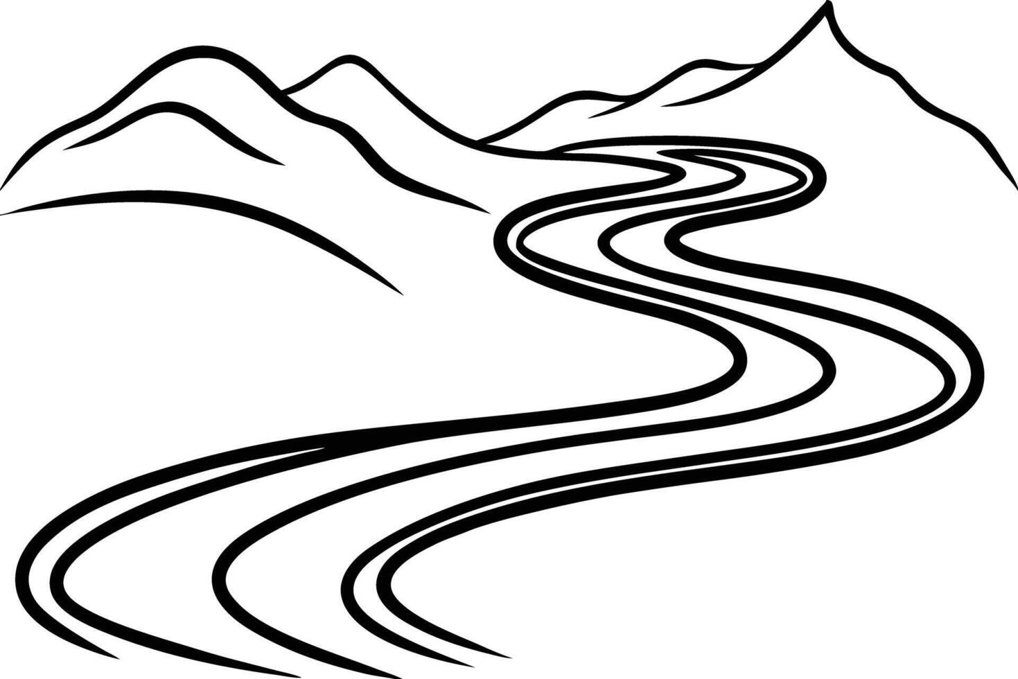 Serpentine River Winding Through Majestic Mountain Landscape vector