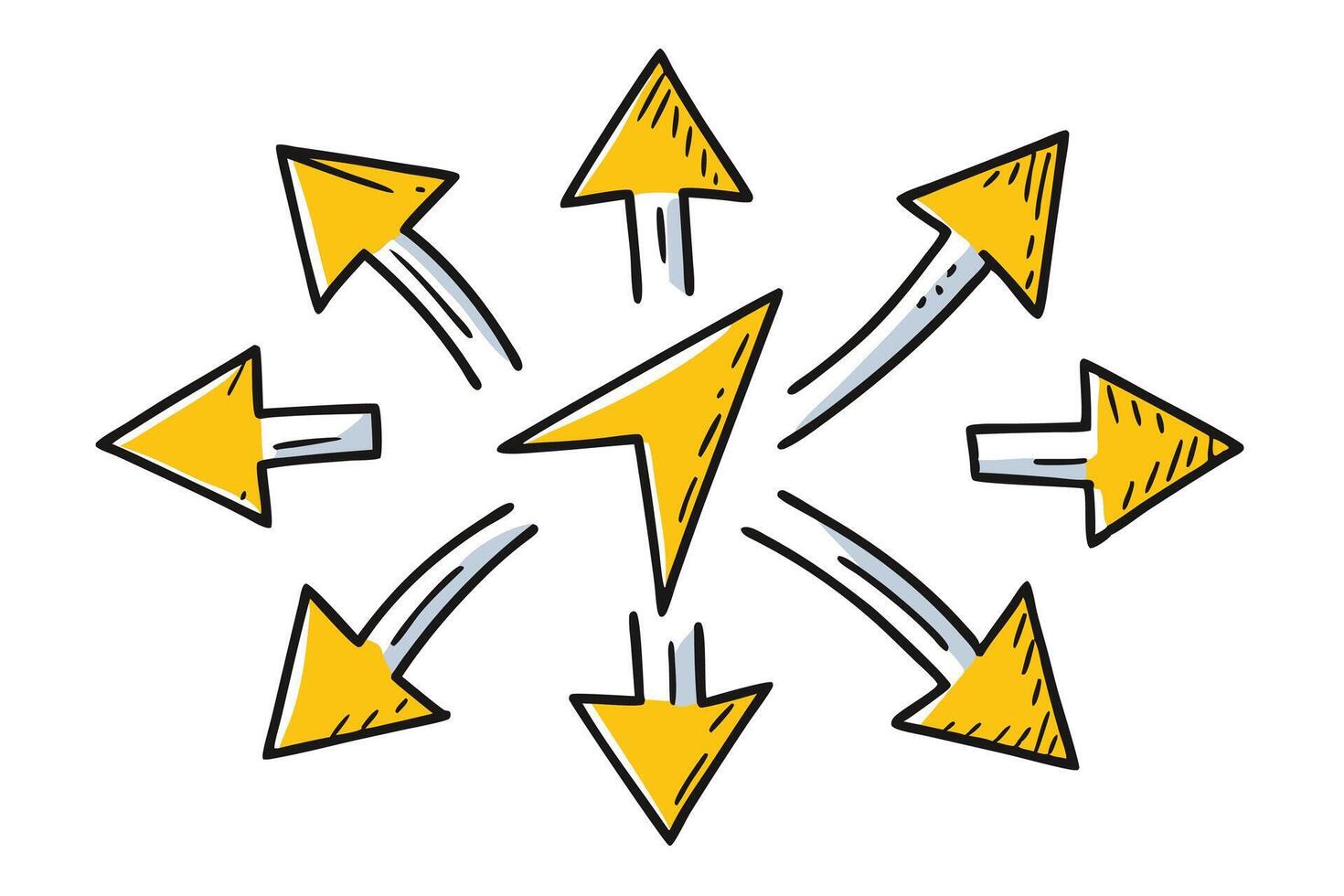 Multiple Yellow Arrows Pointing Directions Choices Options Decisions vector