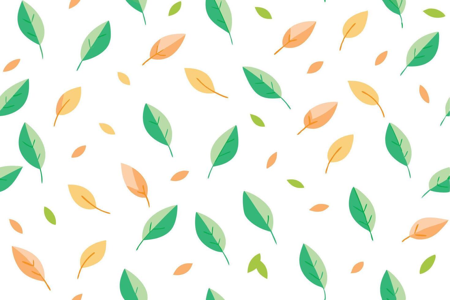 Falling Autumn Leaves Pattern Green, Orange, White Background vector
