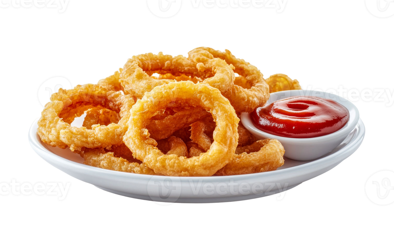 Crispy Onion Rings Served on a White Plate png