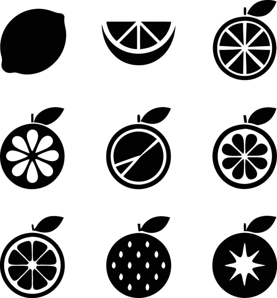 Citrus Fruit Icons Lemon, Orange, Lime, Graphic Design vector