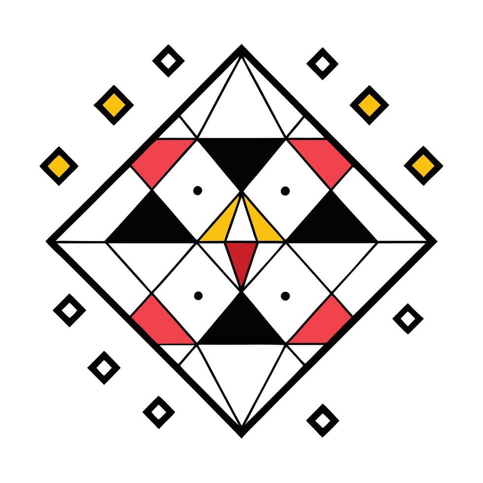 Geometric Diamond Pattern Red, Black, Yellow, White Shapes vector