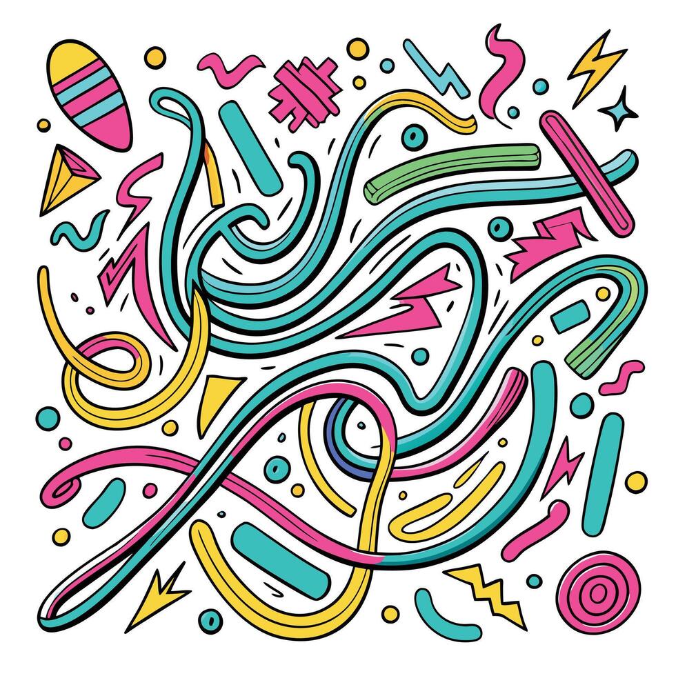 Abstract Colorful Doodle Art Swirls, Lines, and Geometric Shapes vector