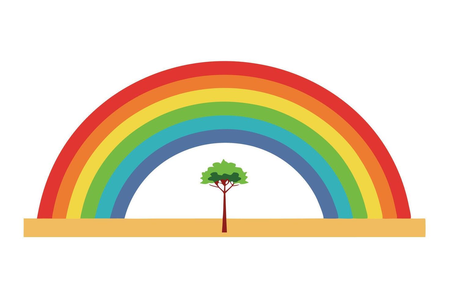 Vibrant Rainbow Arching Over a Lonely Tree in a Desert vector