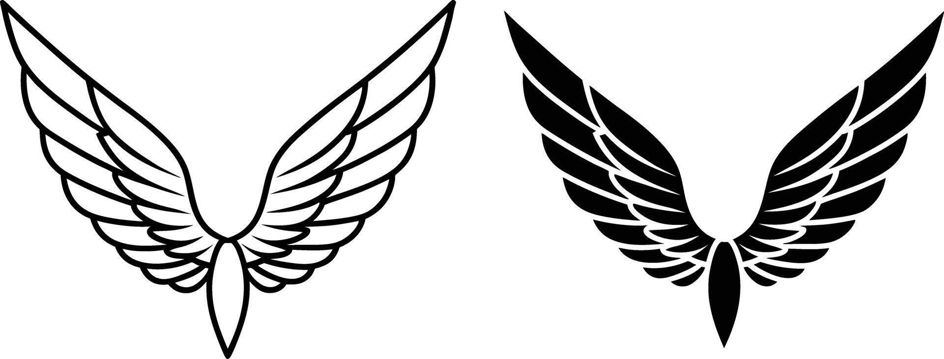 Stylized Wing Pair Black and White Avian Designs, Graphic Symbols vector